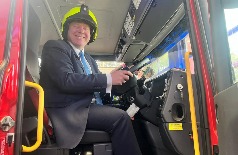 Dean Russell MP in a fire engine