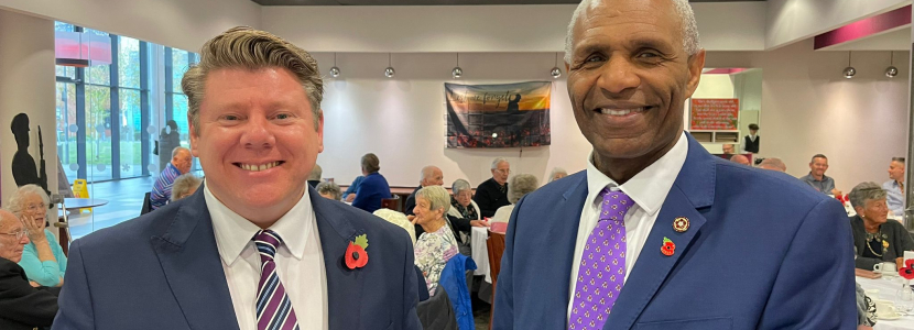 Dean Russell with Luther Blissett at Veterans' Lunch