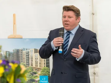 Dean Speaks At Mayfield Watford Topping Out Ceremony