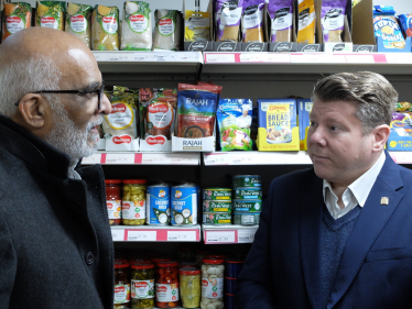 Dean Russell MP with Mr Shah from Londis